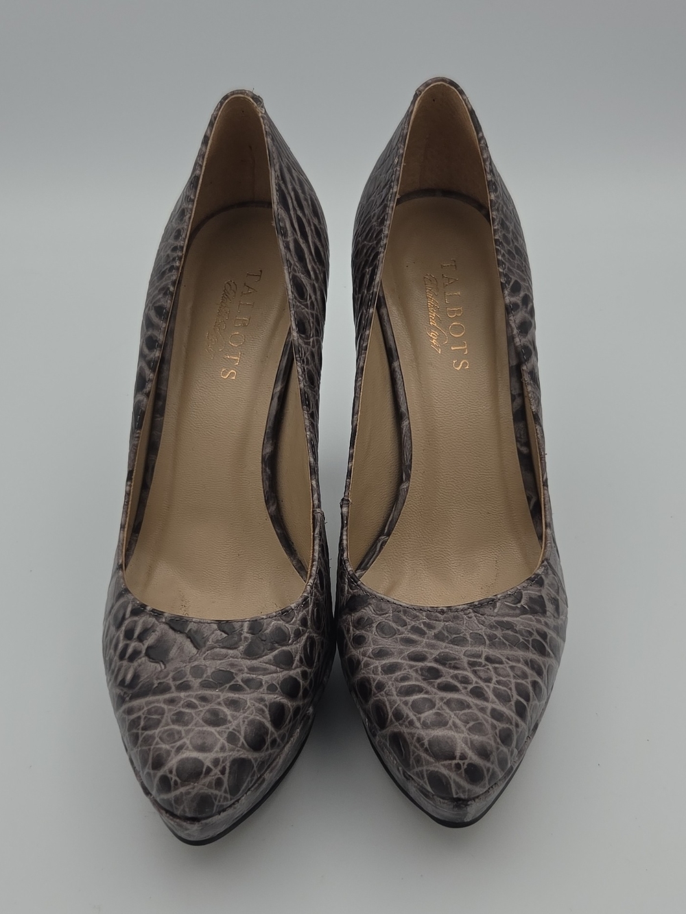Talbots Gray Croc-Print Pointed-Toe Pumps Size 8B